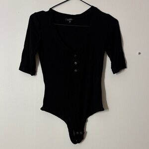 Dynamite Black Ribbed V-Neck Button-Front Bodysuit